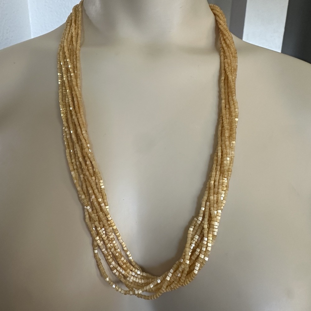 Vintage Multi-Strand Necklace 25 Inch Gold Tone Mini Glass Tube Beads Sparkle‎